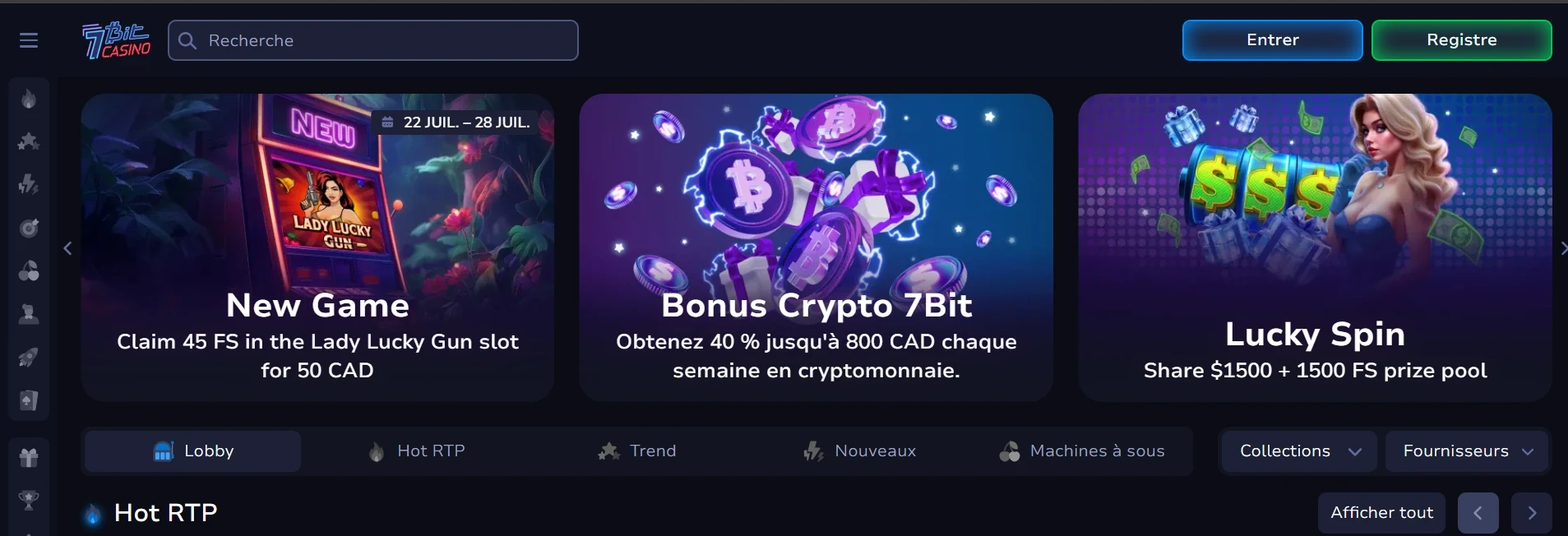 Image de la page d’accueil du casino en ligne 7Bit